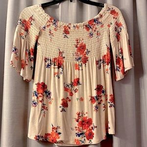 Pink & red flower t-shirt by Rewind.
